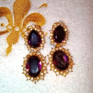 Vintage Christian Dior Henkel & Grosse Gold Plated Long Purple Crystal E…